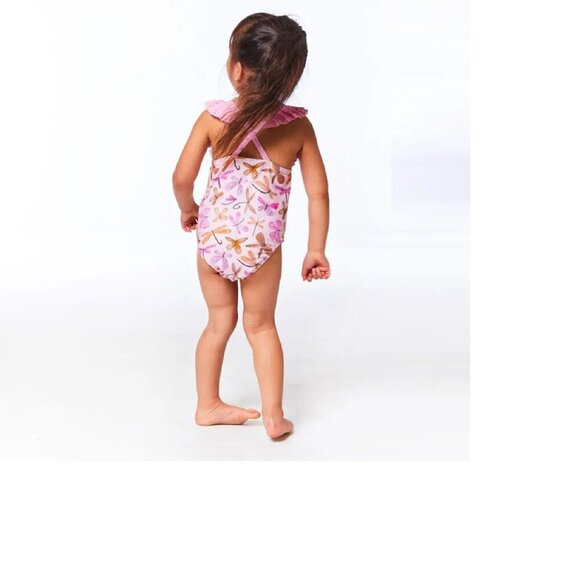 Deux par Deux Printed One Piece Swimsuit Pink Dragonflies Baby Girl 6-12M - Picture 3 of 8